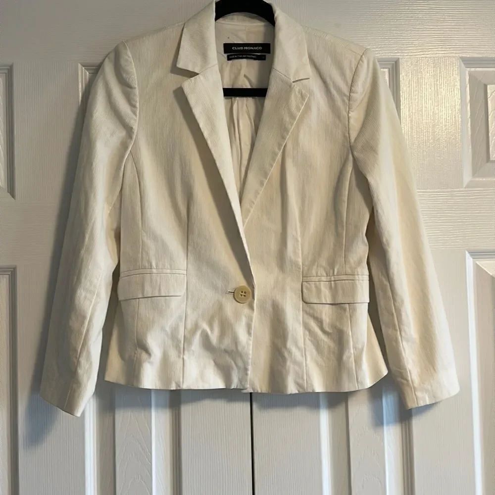 Club Monaco Women’s White One Button Blazer, Size 6